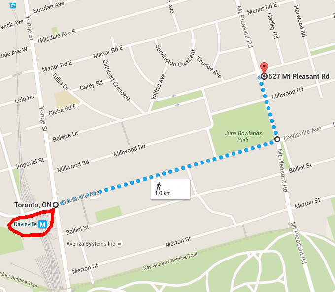 Walk from Davisville Subway to the church