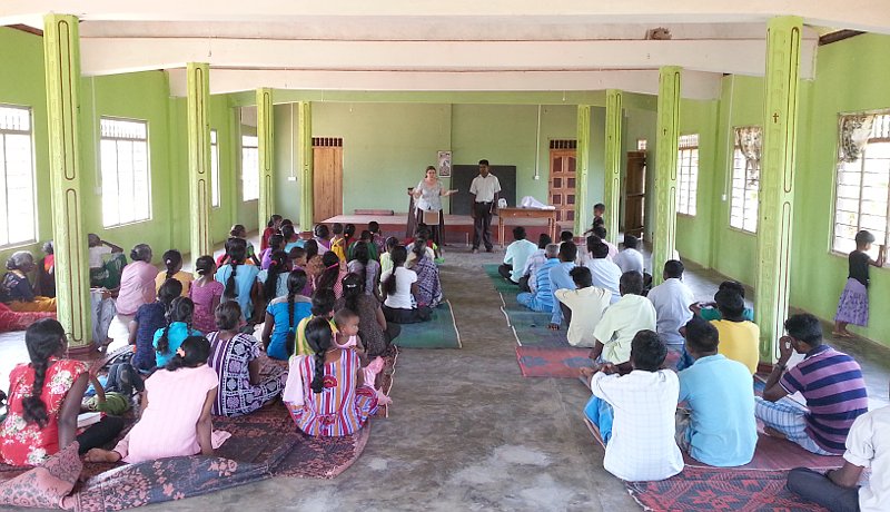 Anne giving a talk to the children