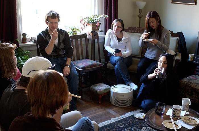 Enjoying food and fellowship afterwards, April 2009.